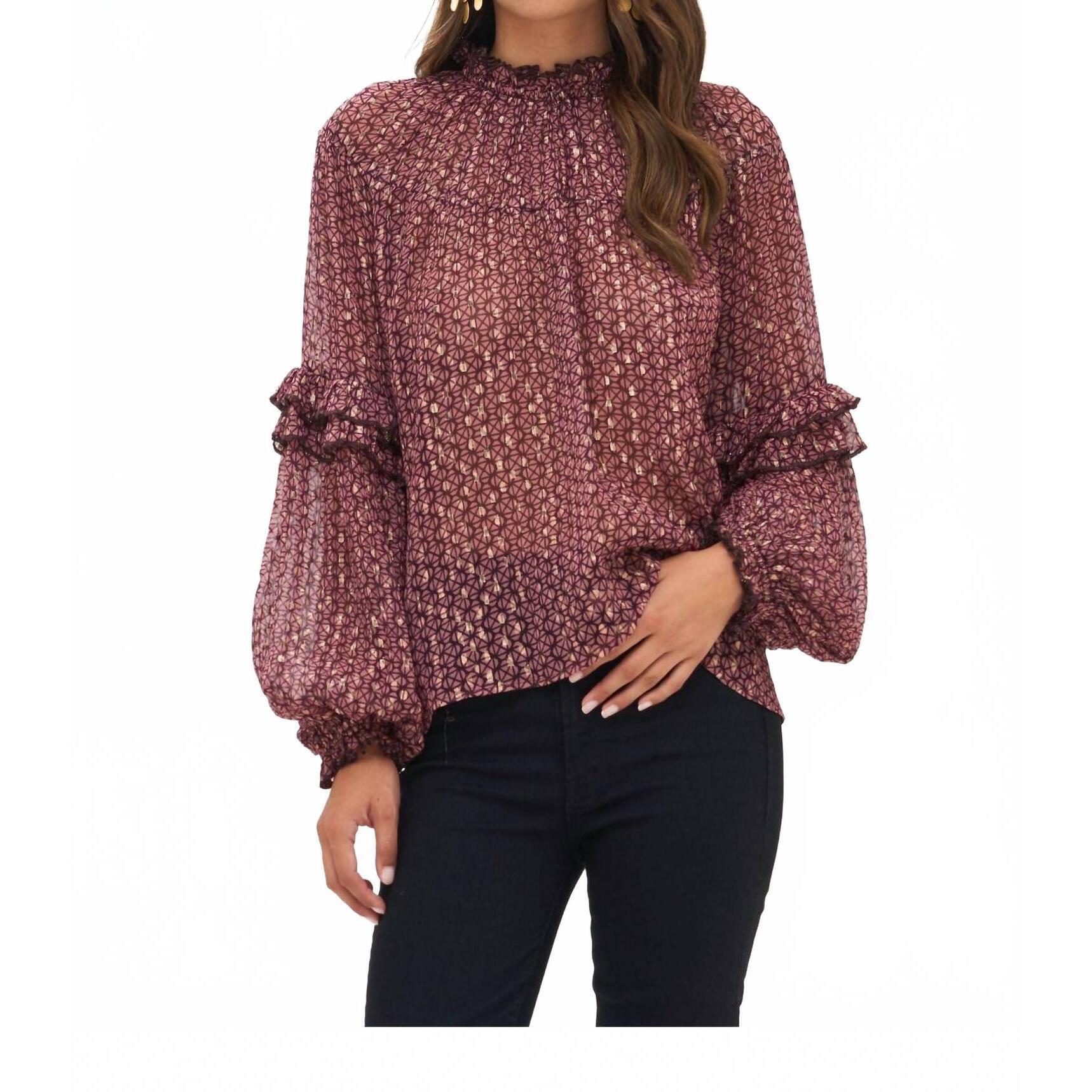 New Oliphant Ruffle Sleeve Lurex Blouse In Morocco Petal Pink With Gold